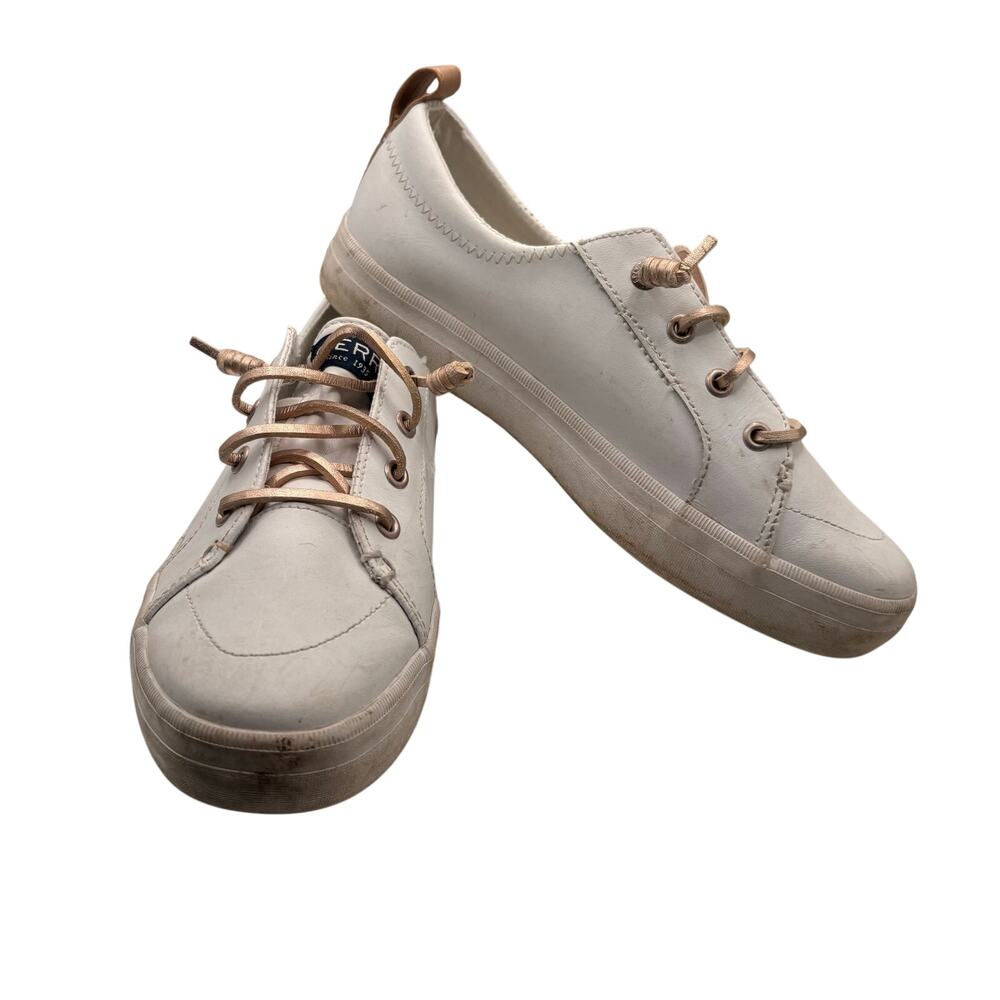 Sperry White Leather Lace Up Sneakers SZ 4.5 Casual Comfortable Round Toe Shoes